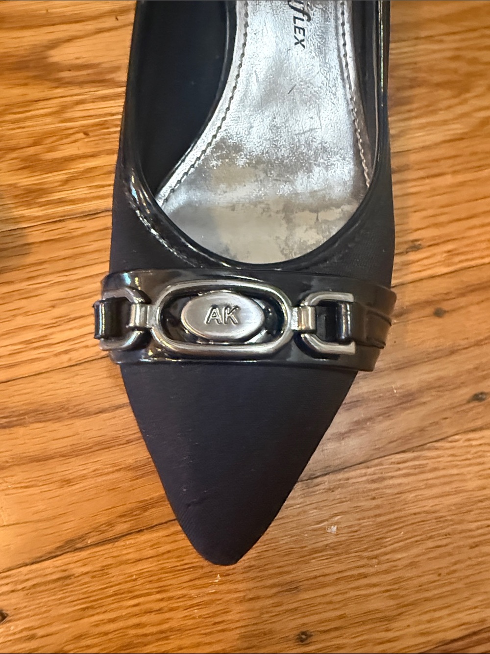 Anne Klein Black Pointed Toe Flats with Decorative Buckle 8 - Picture 2 of 10
